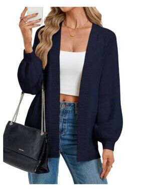 Women's Long Open Front Cardigan, Chunky Knit Shawl Collar Cardigan
